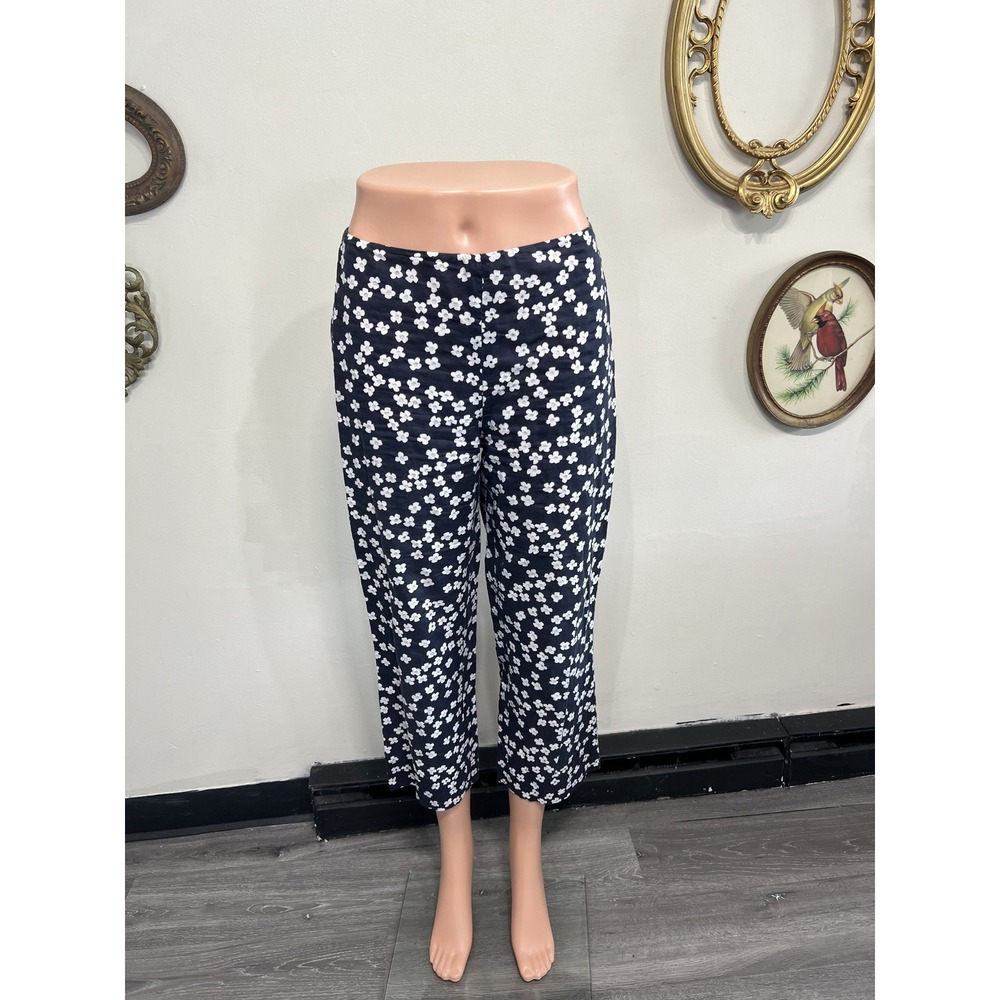 Isabel Ardee Black & White Floral Wide-Leg Cropped Pants Size 2